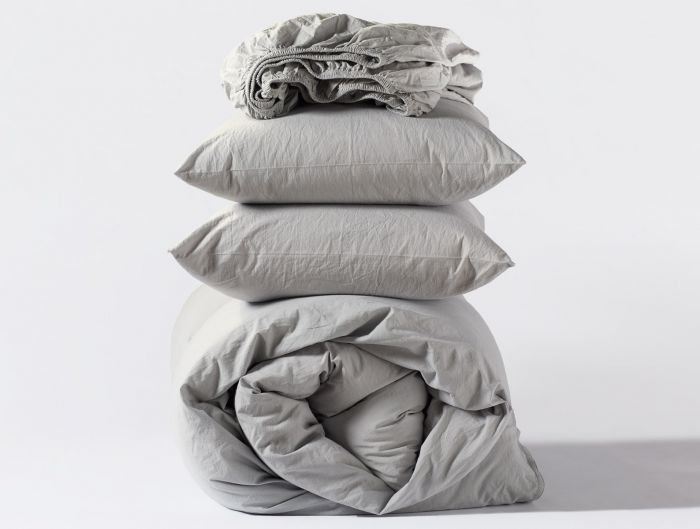 Twin Pewter Organic Cotton Crinkled Percale Sheet Set