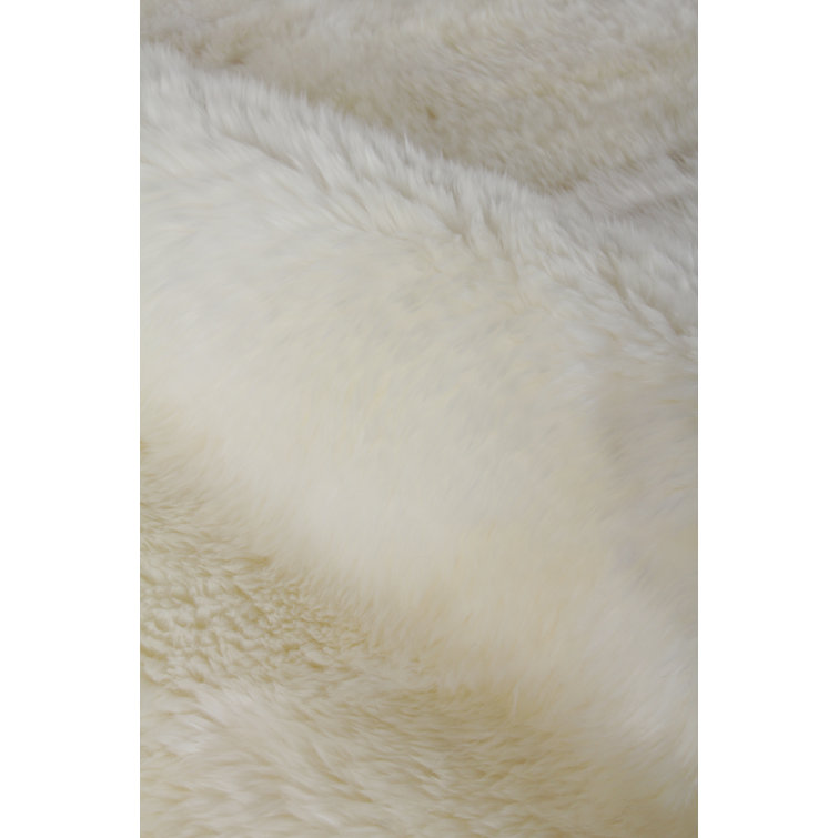 Ivory Sheepskin High Pile Flat Woven Area Rug