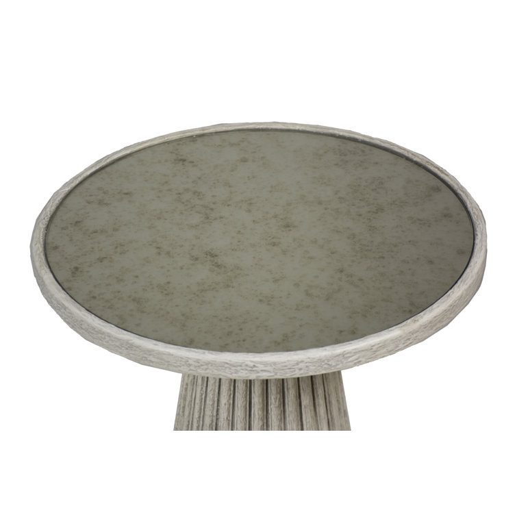 Transitional Antique White Mirrored Round End Table