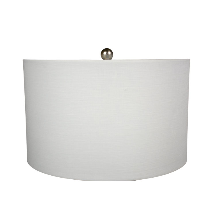 Tall Blue Hand-Cut Glass Table Lamp with Linen Shade