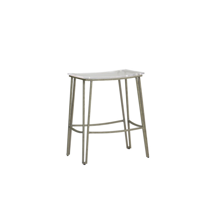 Antique Silver and Clear Acrylic Backless Counter Stool