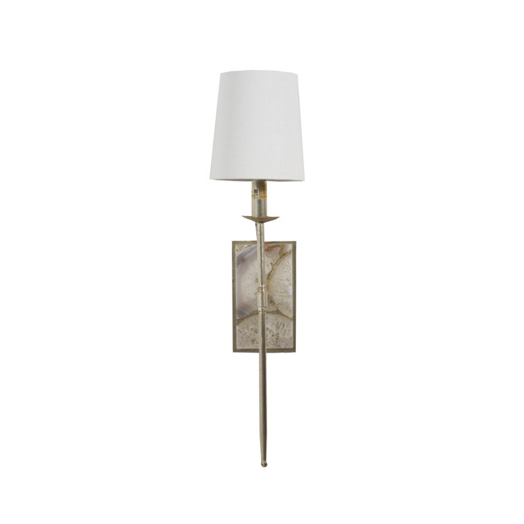 Champagne Silver 1-Light Wall Sconce with White Linen Shade