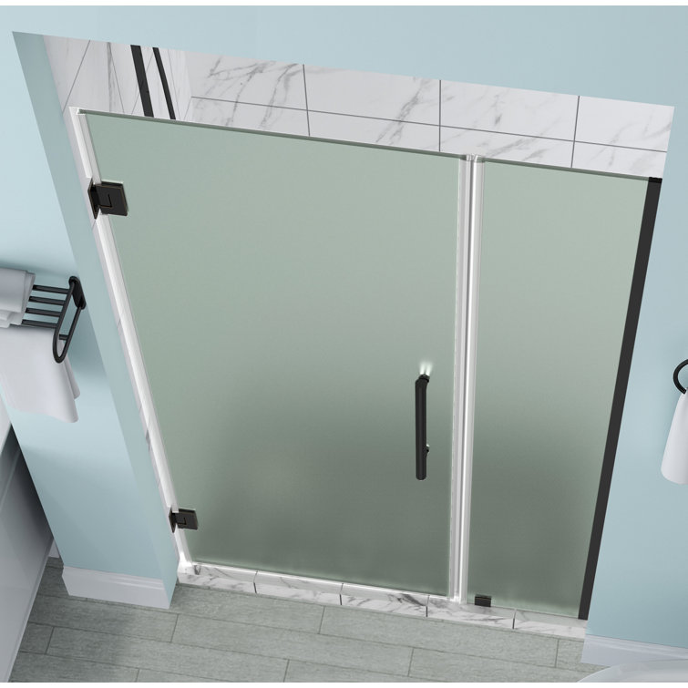 Belmore 72" Frameless Hinged Shower Door with Frosted Glass and Bronze Hardware