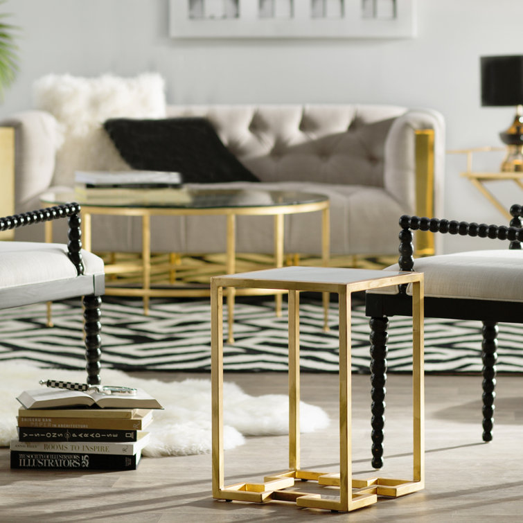 Edmund Round Gold Metal and Glass Cocktail Table