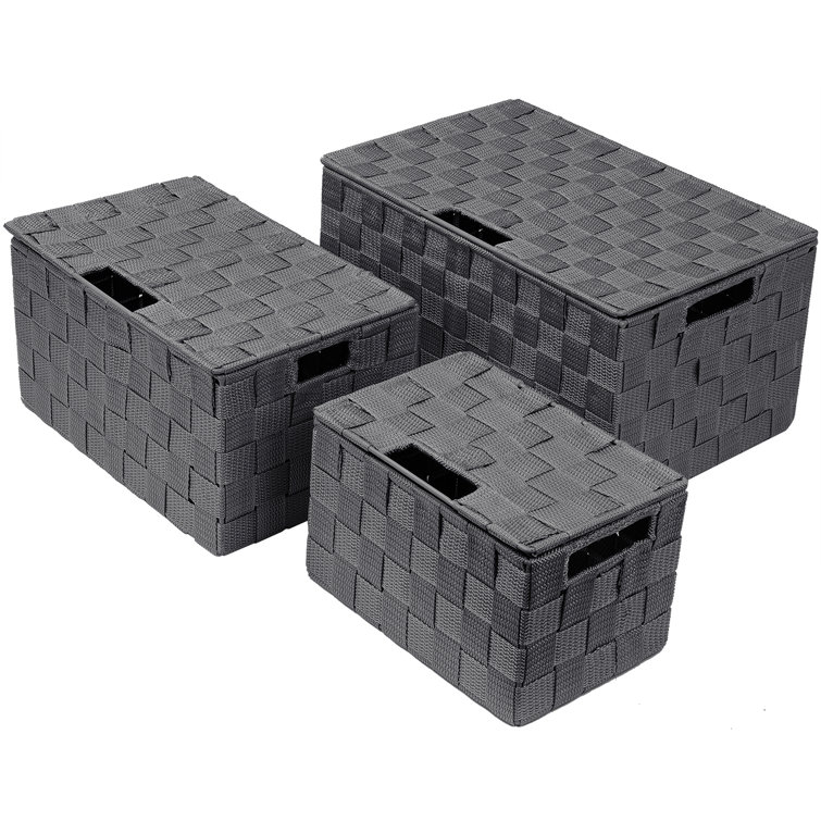 Gray Woven Polypropylene 3-Piece Storage Basket Set