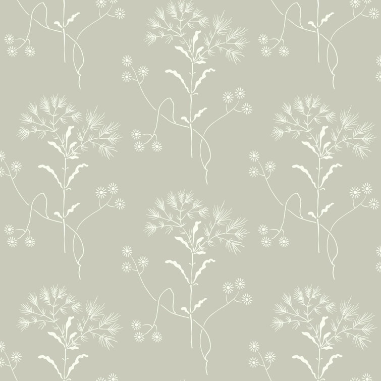 Light Grey and White Floral Vinyl Wallpaper Roll