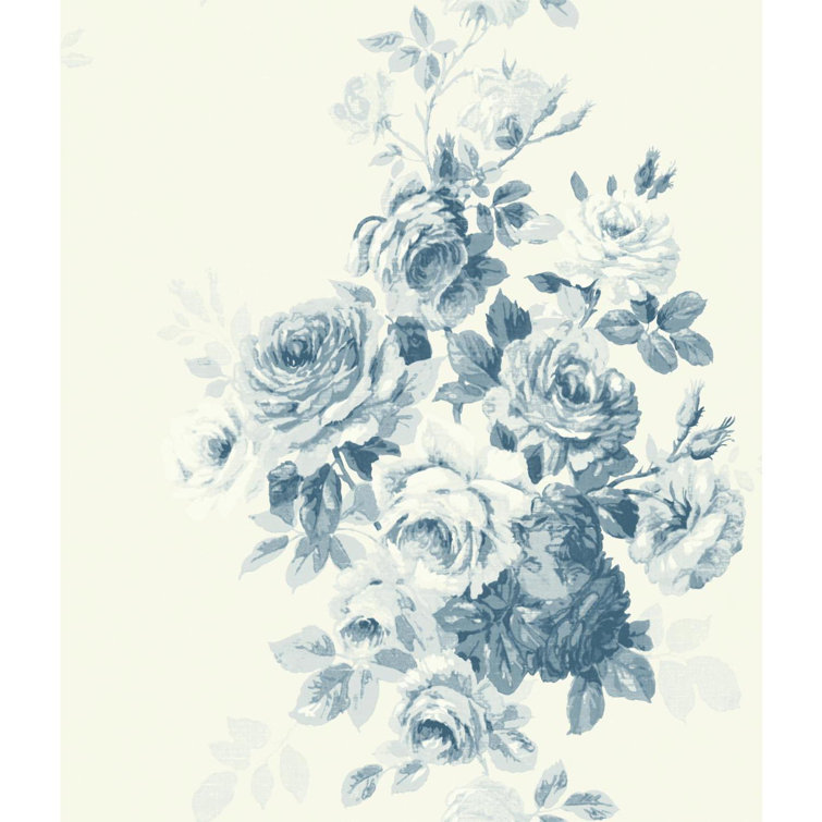 Blue Floral Vinyl-Coated Removable Wallpaper Roll
