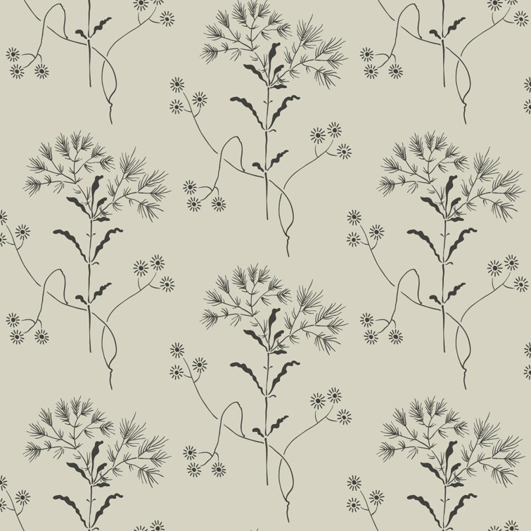 Taupe and White Floral Vinyl-Coated Wallpaper Roll