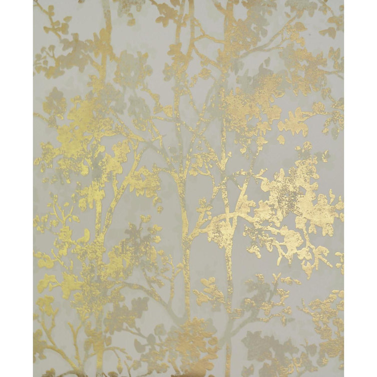 Almond and Gold Shimmering Foliage Double Roll Wallpaper
