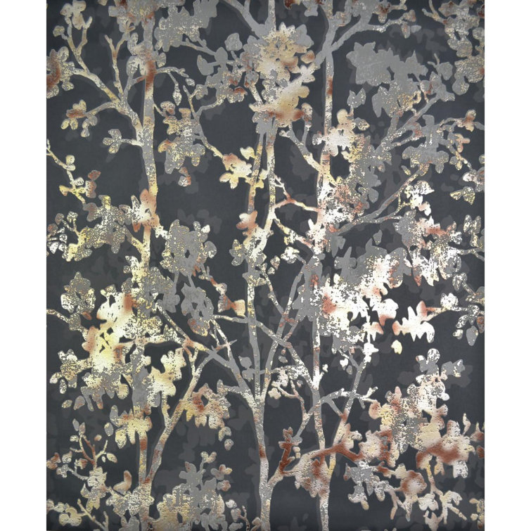 Black and Metallic Forest Silhouette Non-Pasted Wallpaper