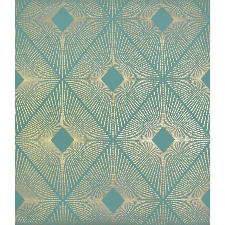 Teal and Gold Geometric Non-Woven Wallpaper