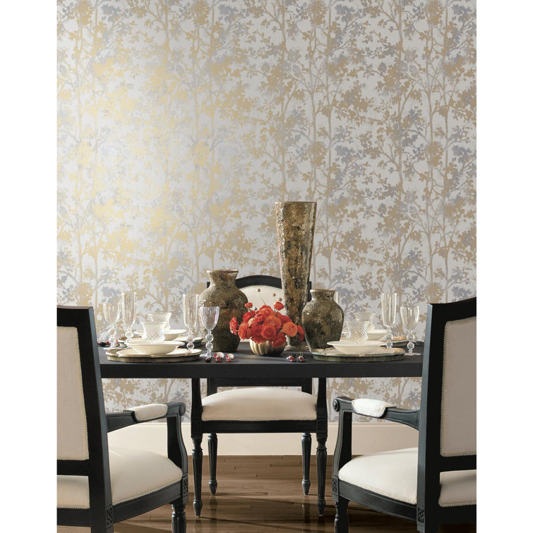 Blue and Gold Non-Pasted Washable Floral Wallpaper