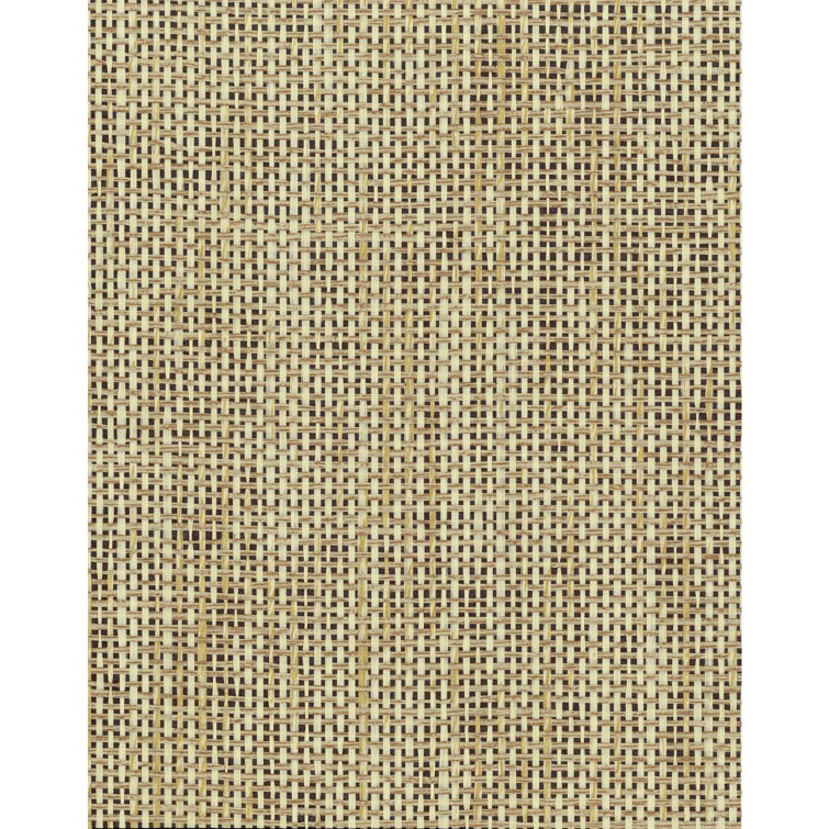 Charcoal and Beige Grasscloth Removable Wallpaper Roll