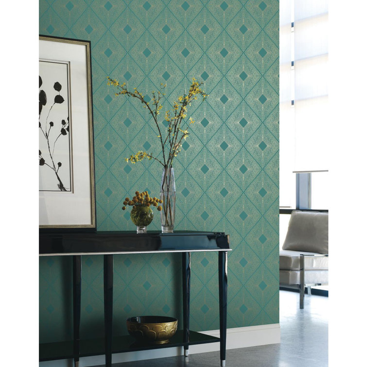 Teal and Gold Geometric Non-Woven Wallpaper