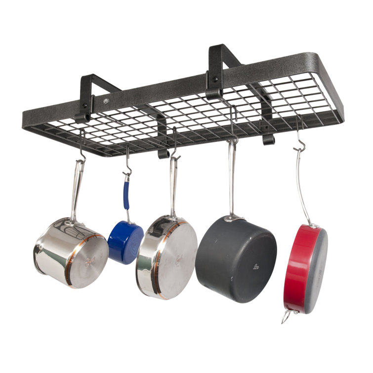 Hammered Steel Low Ceiling Rectangle Pot Rack with Grid