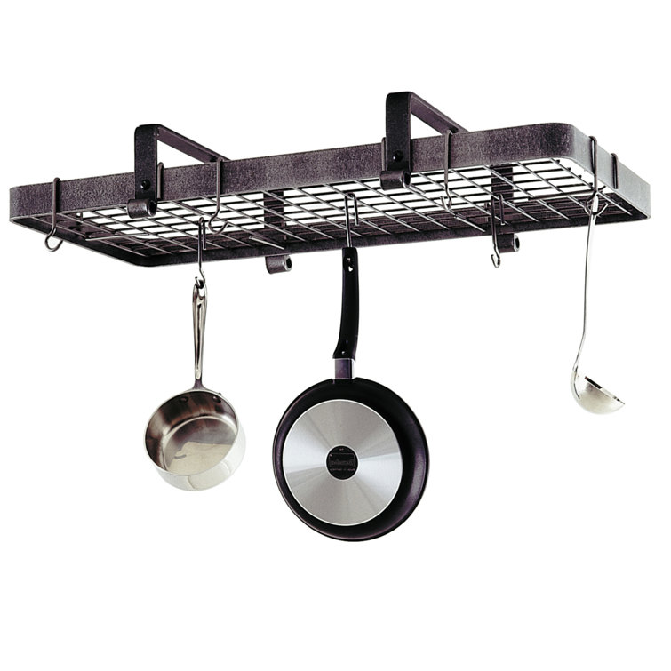 Hammered Steel Low Ceiling Rectangle Pot Rack with Grid