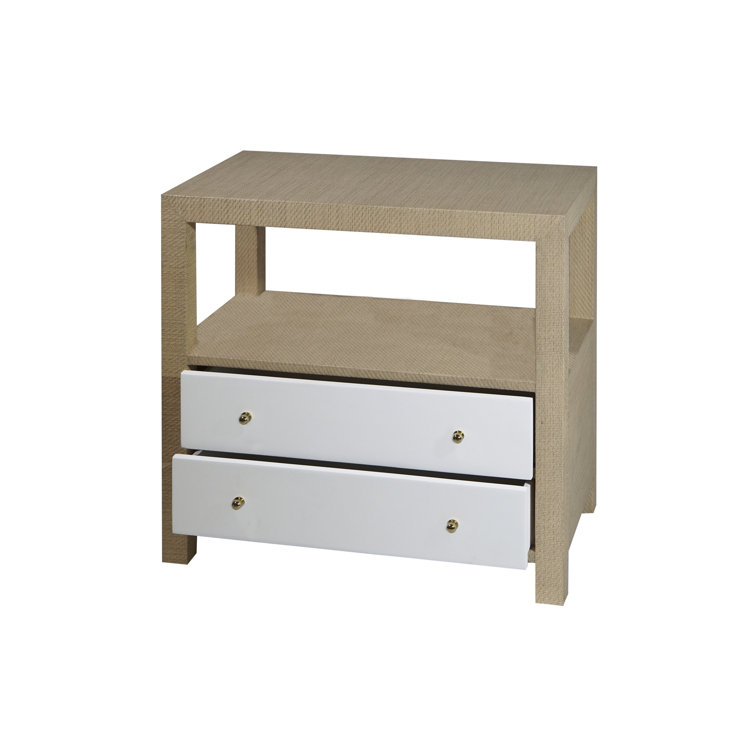 Natural Grasscloth and White 2-Drawer Rectangular End Table