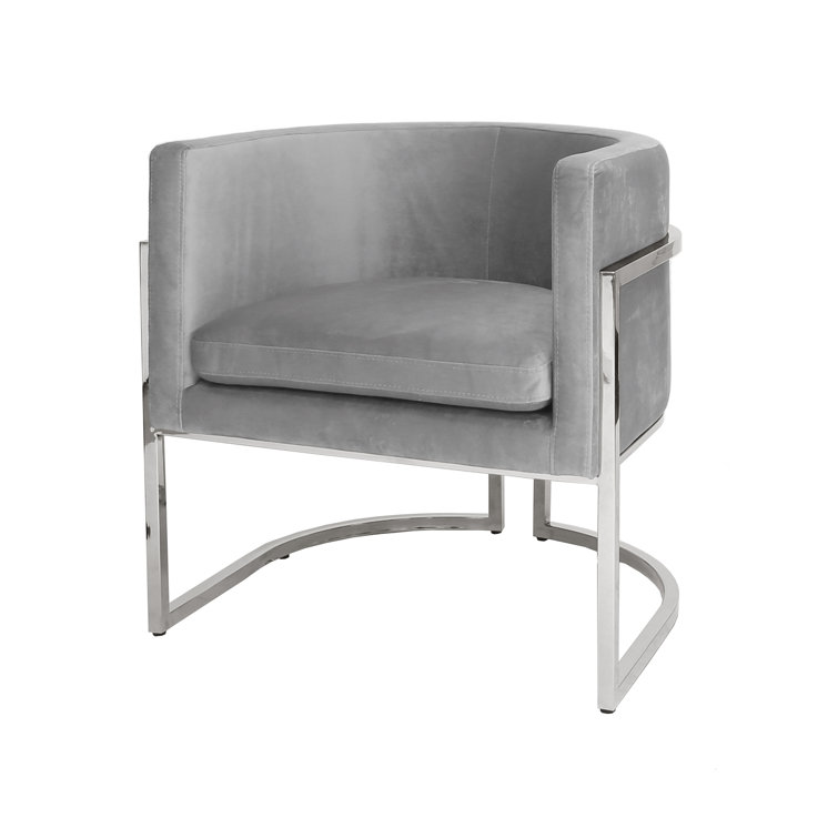 Gray Velvet Barrel Chair with Gold Metal Frame