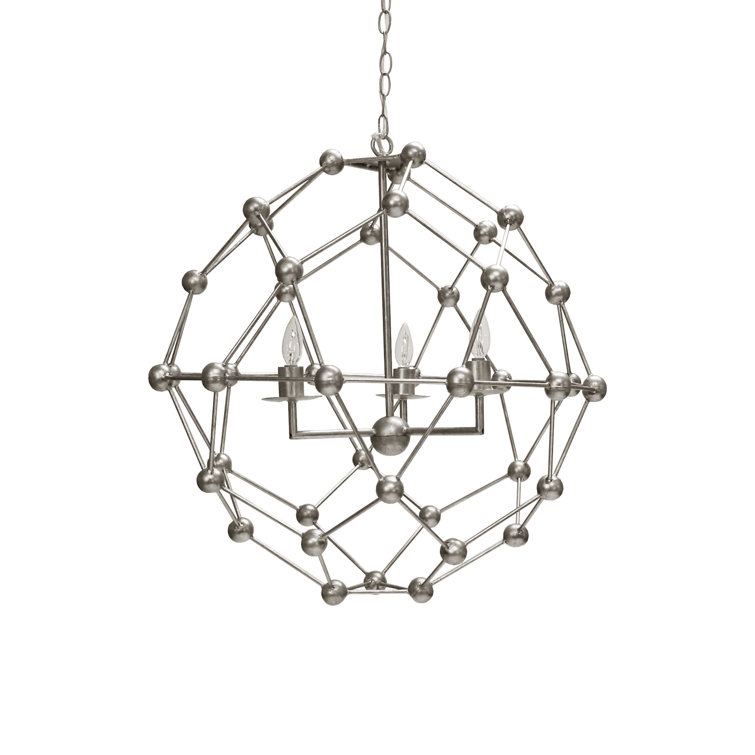Orbit Crystal 3-Light Medium Globe Chandelier in Silver Leaf