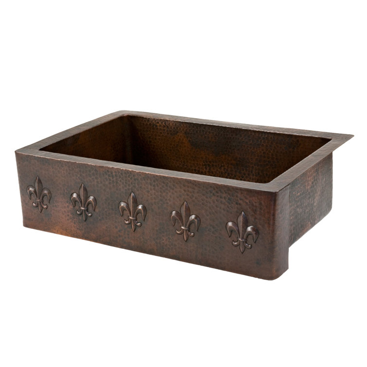 33" Copper Hand-Hammered Farmhouse Drop-In Kitchen Sink
