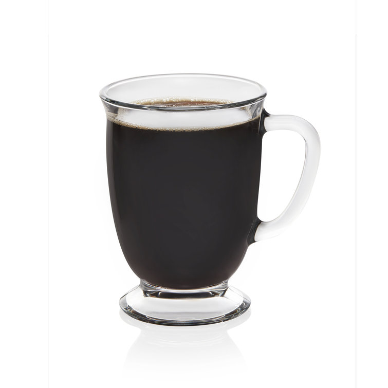 Libbey Kona Clear Glass Coffee Mugs, 16-ounce, Set of 6