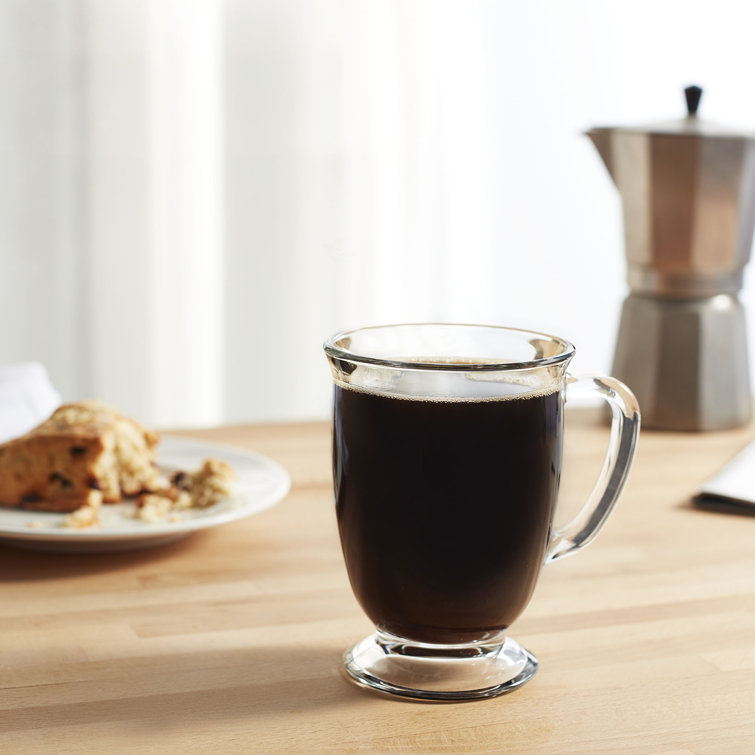 Libbey Kona Clear Glass Coffee Mugs, 16-ounce, Set of 6