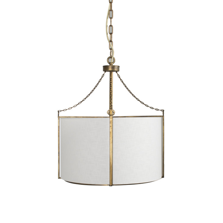Ivan 20" Gold Drum Pendant Light with White Linen Shade