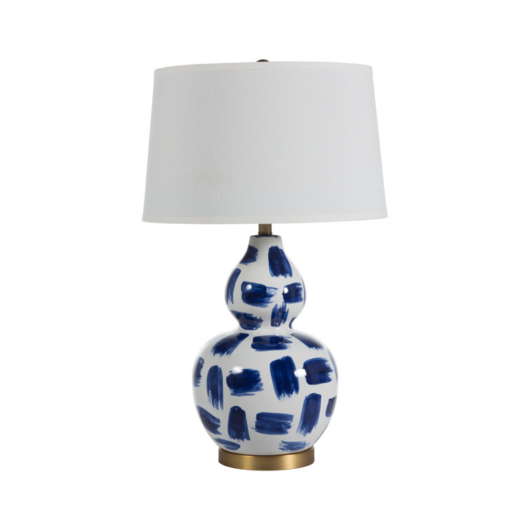 Luca Blue Ceramic Table Lamp with Linen Shade