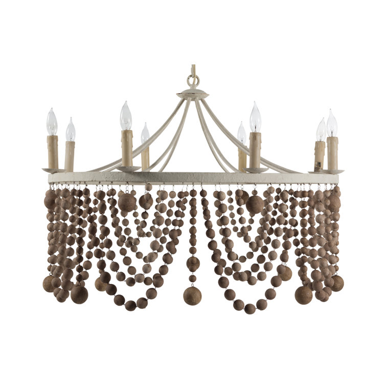 Madeleine Beige and Silver 36" Contemporary Wooden Bead Chandelier