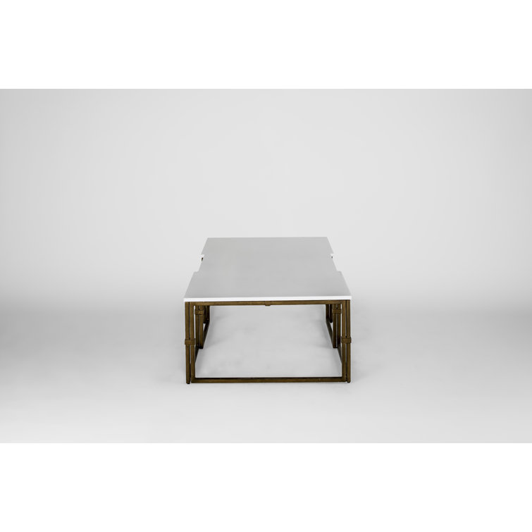 52'' Antique Textured Gold Metal and White Seagrass Outdoor Coffee Table