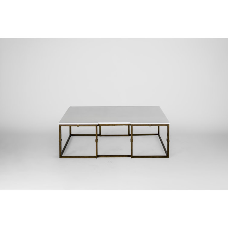 52'' Antique Textured Gold Metal and White Seagrass Outdoor Coffee Table