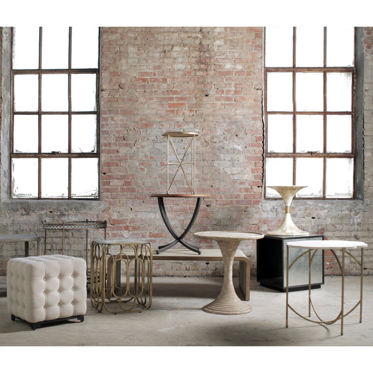 Gloria Round Antique Gold and Silver Leaf End Table