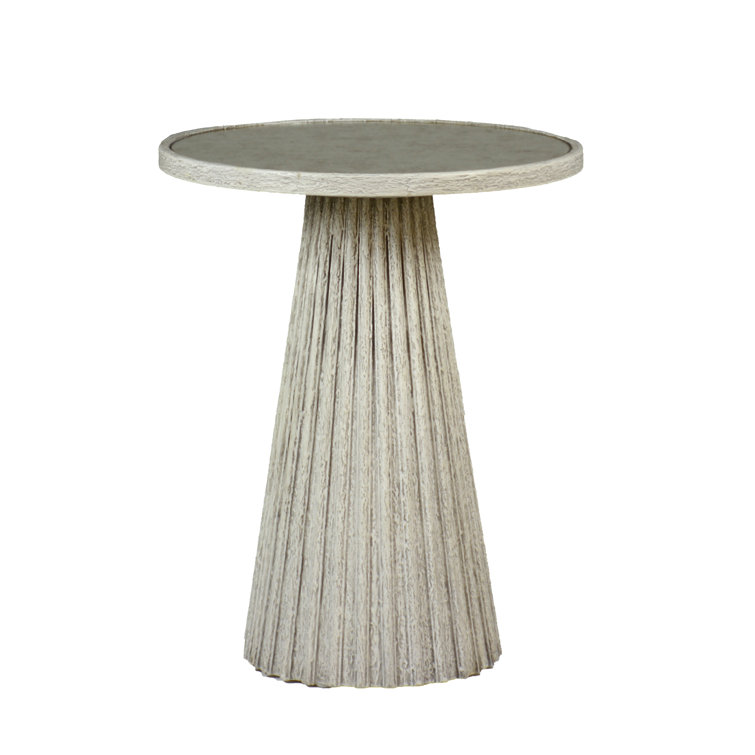 Transitional Antique White Mirrored Round End Table