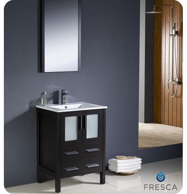 Espresso 24" Modern Free-Standing Bathroom Vanity Set with Ceramic Sink