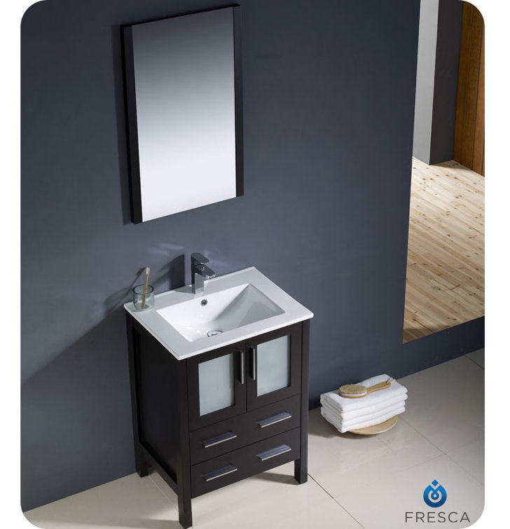Espresso 24" Modern Free-Standing Bathroom Vanity Set with Ceramic Sink