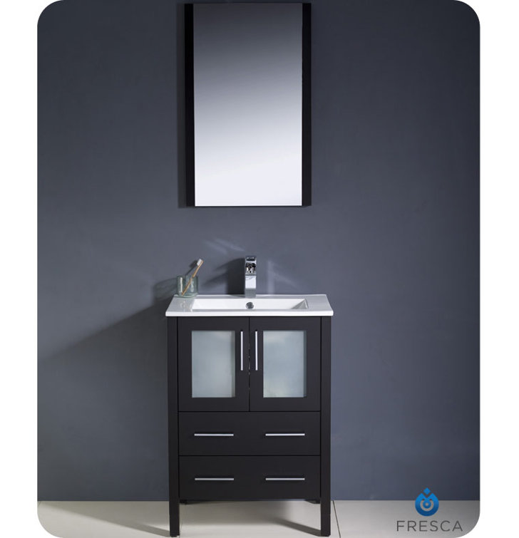 Espresso 24" Modern Free-Standing Bathroom Vanity Set with Ceramic Sink