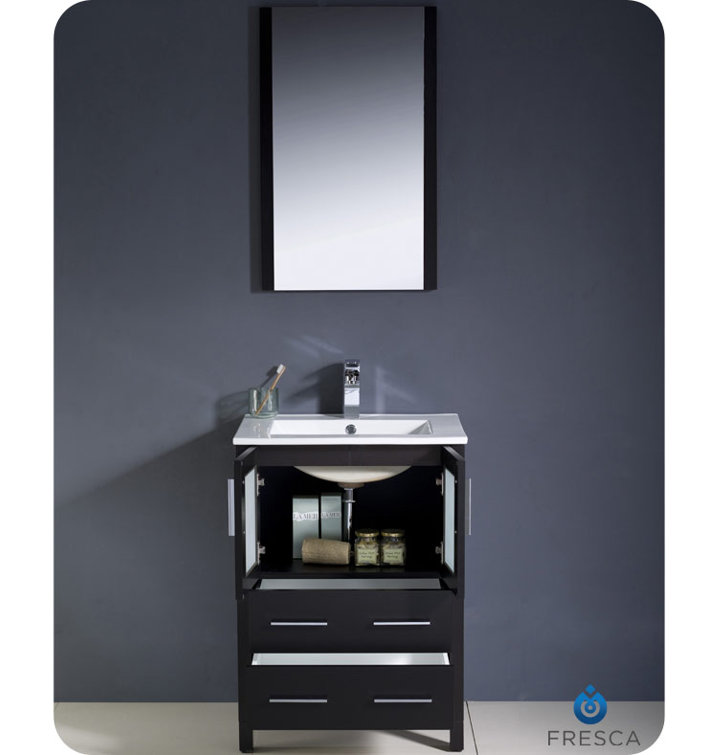 Espresso 24" Modern Free-Standing Bathroom Vanity Set with Ceramic Sink