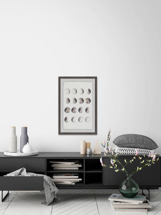 Phases of the Moon II Gray Framed Graphic Art Print