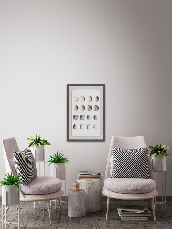 Phases of the Moon II Gray Framed Graphic Art Print