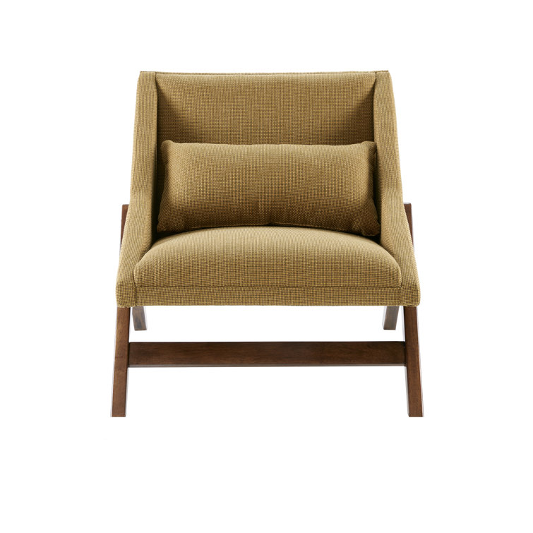 Mustard Yellow Leather and Wood Chaise Lounge Chair