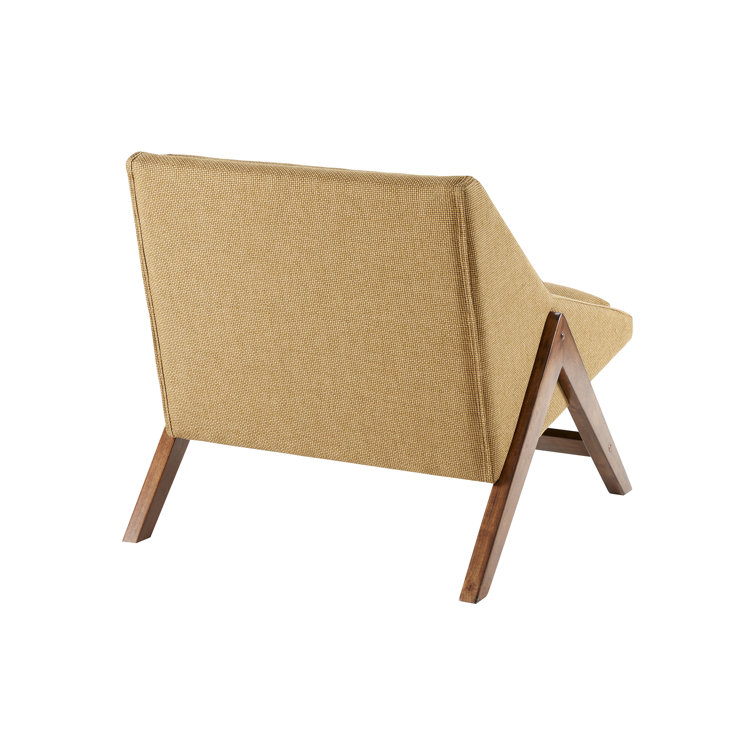 Mustard Yellow Leather and Wood Chaise Lounge Chair