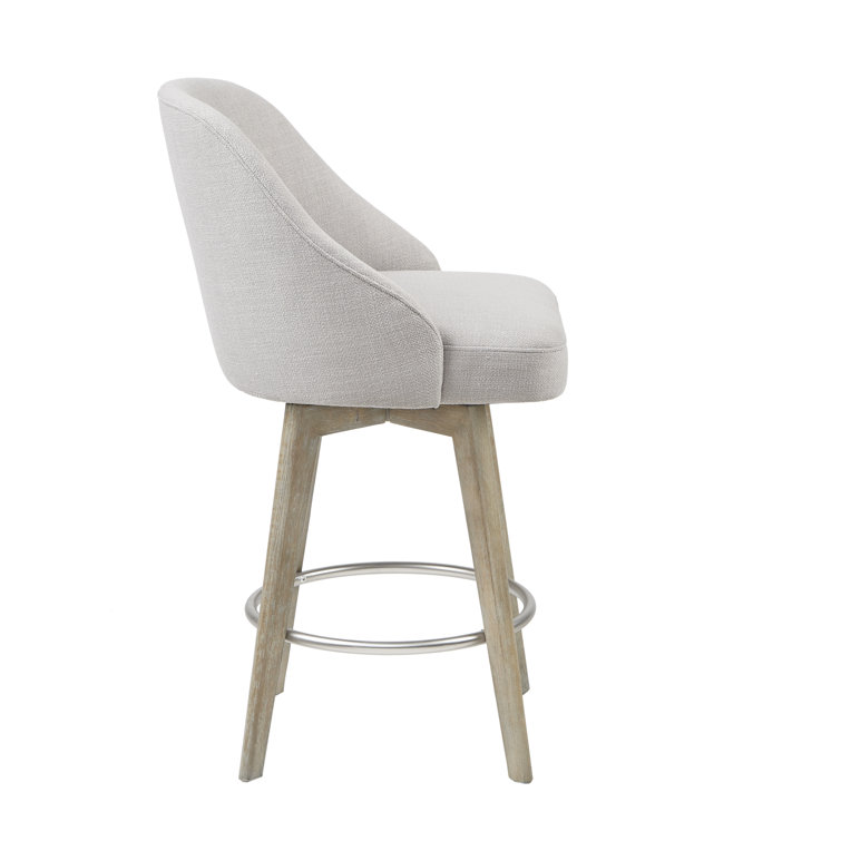 Blue Swivel Counter Stool with Wood Legs