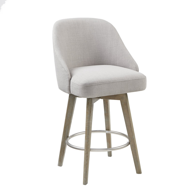 Blue Swivel Counter Stool with Wood Legs
