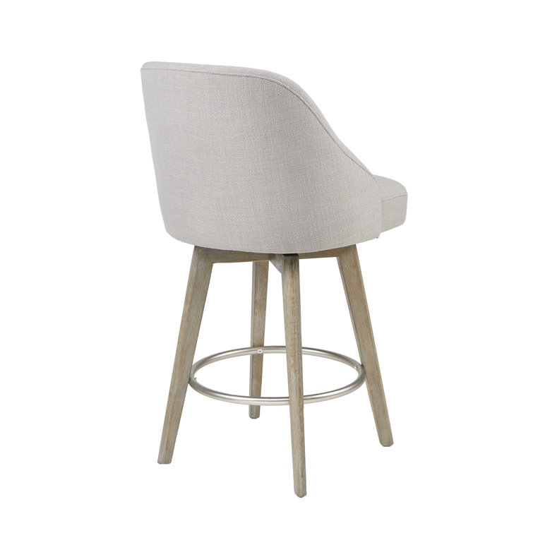 Blue Swivel Counter Stool with Wood Legs