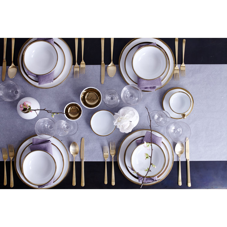 Dauville White Porcelain Dinnerware Set with Silver Rim, Service for 1