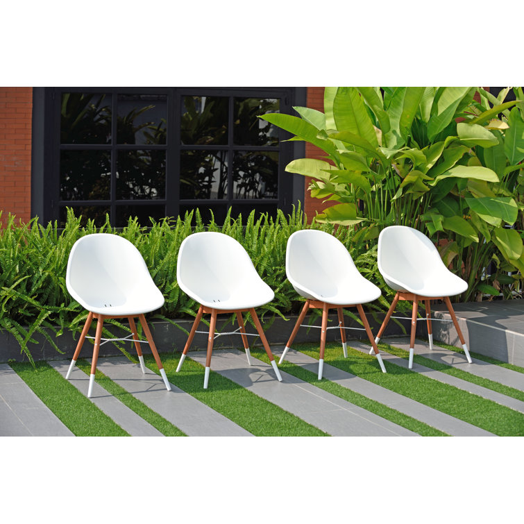 Elysian White & Teak 8-Person Extendable Outdoor Dining Ensemble