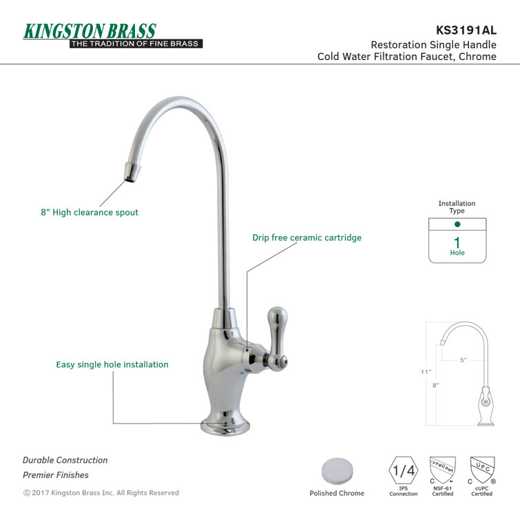 Elegant Restoration Single-Handle Polished Chrome Water Filtration Faucet