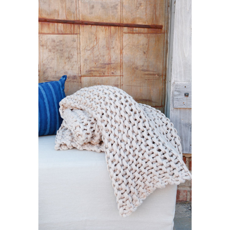 Finn Extra Chunky Hand-Knit Organic Throw - Taupe 60x50