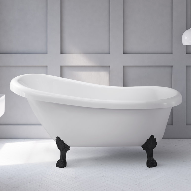 61" Glossy White Acrylic Clawfoot Bathtub with Chrome Feet and Drain