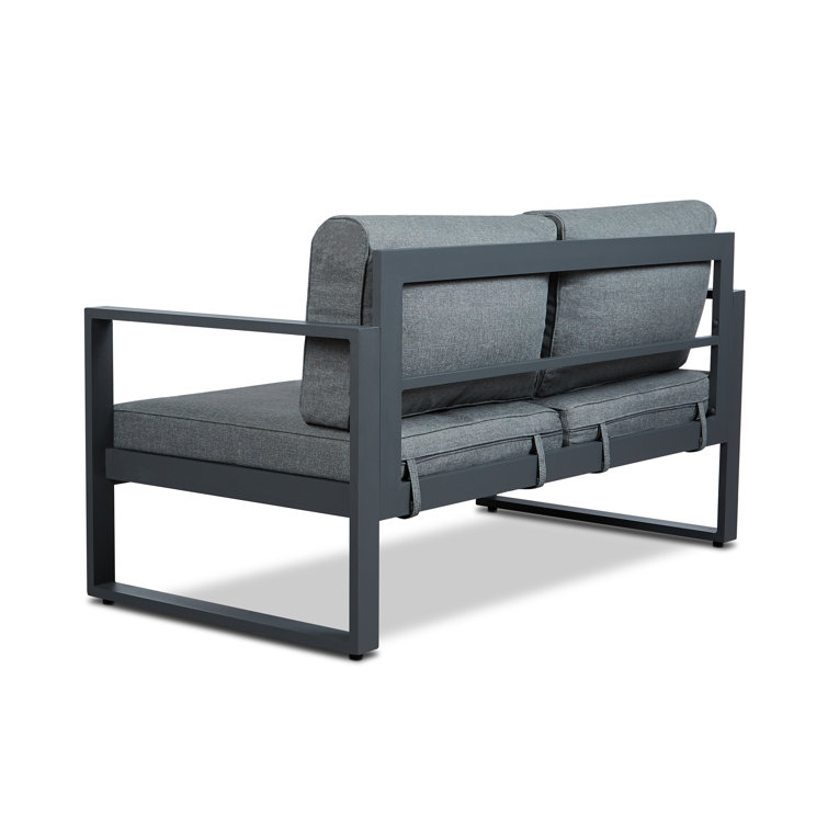Gray Aluminum Outdoor Loveseat with Cushions, 51" Wide